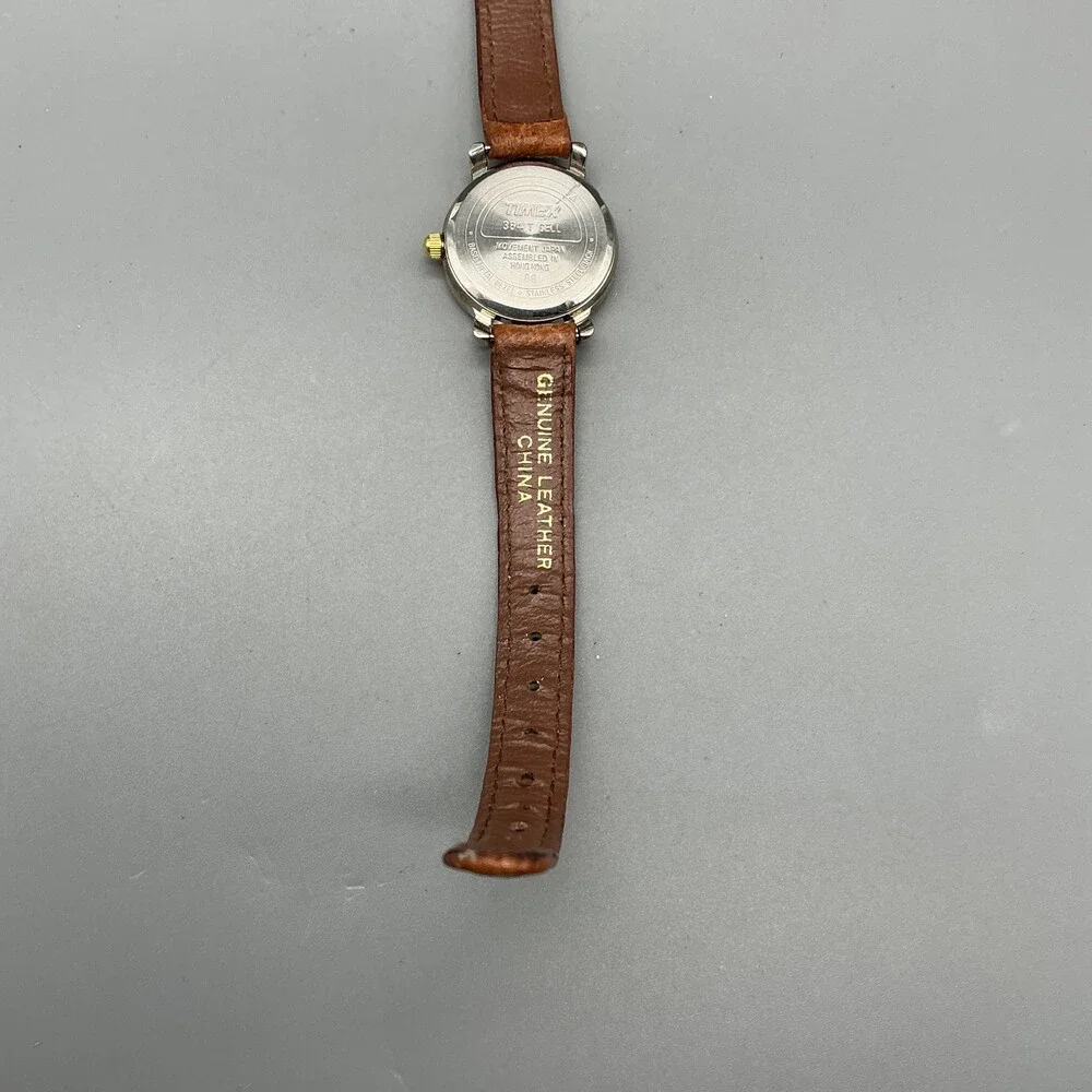 Vintage Timex Womens Watch 24mm Gold White Skeleton Brown Leather New Battery